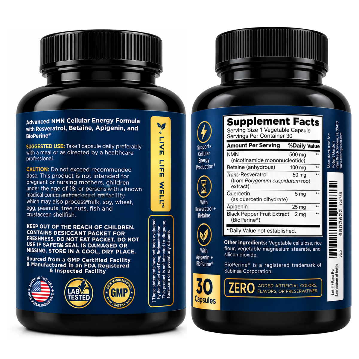 Potent Garden NMN Cellular Energy 500 mg – 30 Capsules