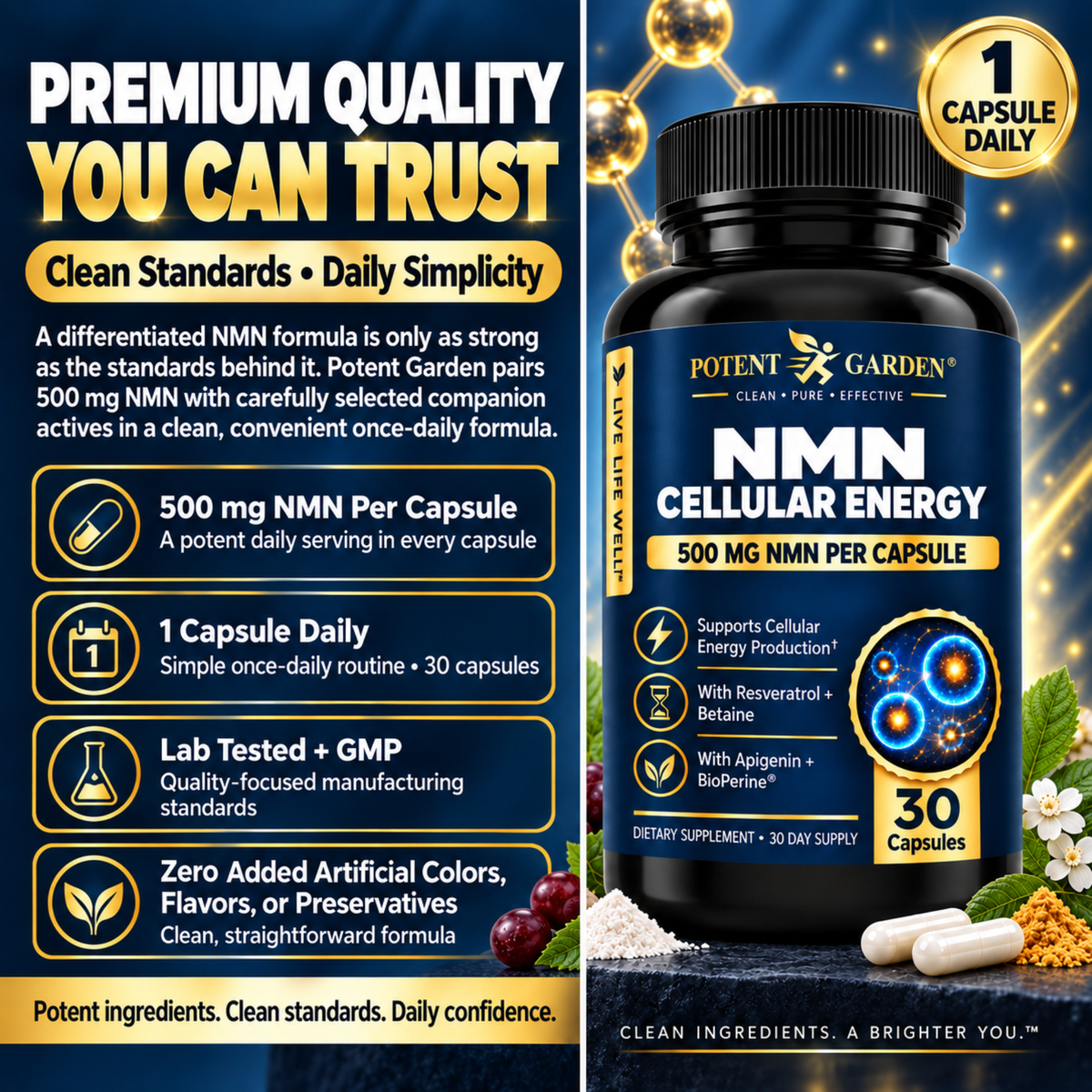 Potent Garden NMN Cellular Energy 500 mg – 30 Capsules