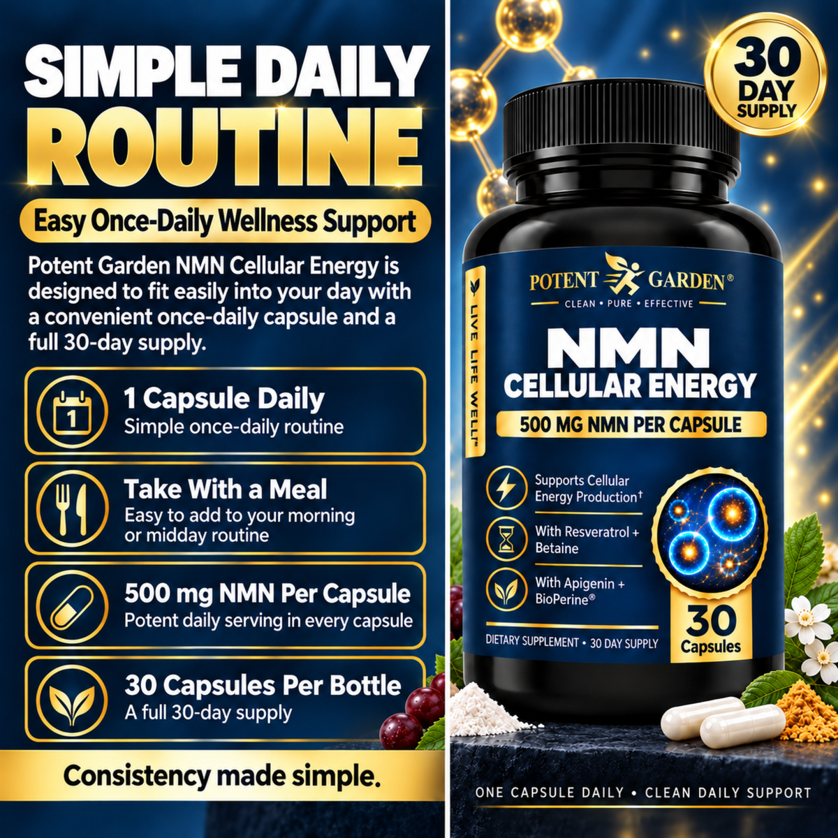 Potent Garden NMN Cellular Energy 500 mg – 30 Capsules