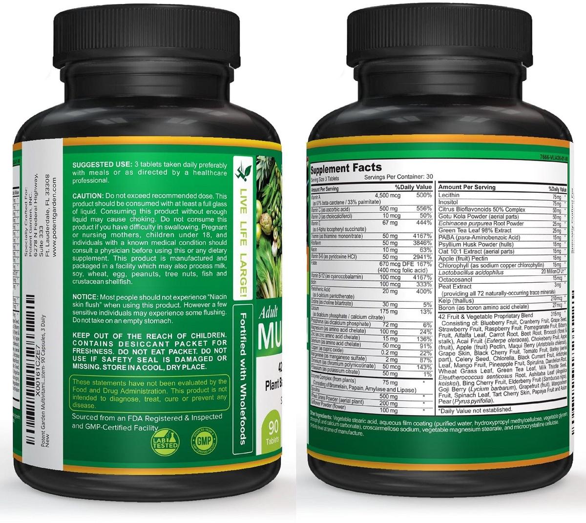 Potent Garden supplement PREMIUM WHOLE FOOD MULTIVITAMIN, VEGAN