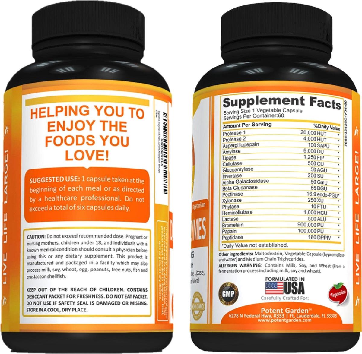 Potent Garden supplement PREMIUM ADVANCED DIGESTIVE ENZYMES, 60 CAPS