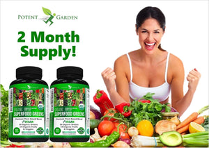 Potent Garden supplement 2PACK PREMIUM ORGANIC GREEN SUPERFOOD, FRUITS & VEGGIES (28 POWERFUL INGREDIENTS), 120 TABS