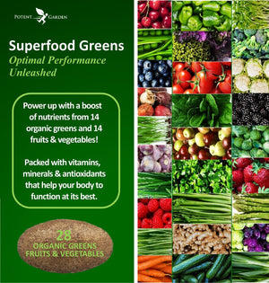 Potent Garden supplement 2PACK PREMIUM ORGANIC GREEN SUPERFOOD, FRUITS & VEGGIES (28 POWERFUL INGREDIENTS), 120 TABS