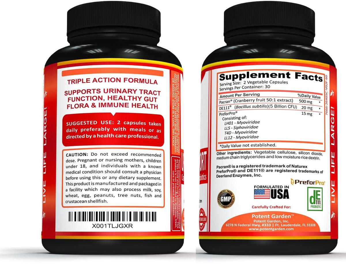 Potent Garden supplement PREMIUM URINARY SUPPORT WITH PREBIOTICS & PROBIOTIC, 60 VEG CAPS