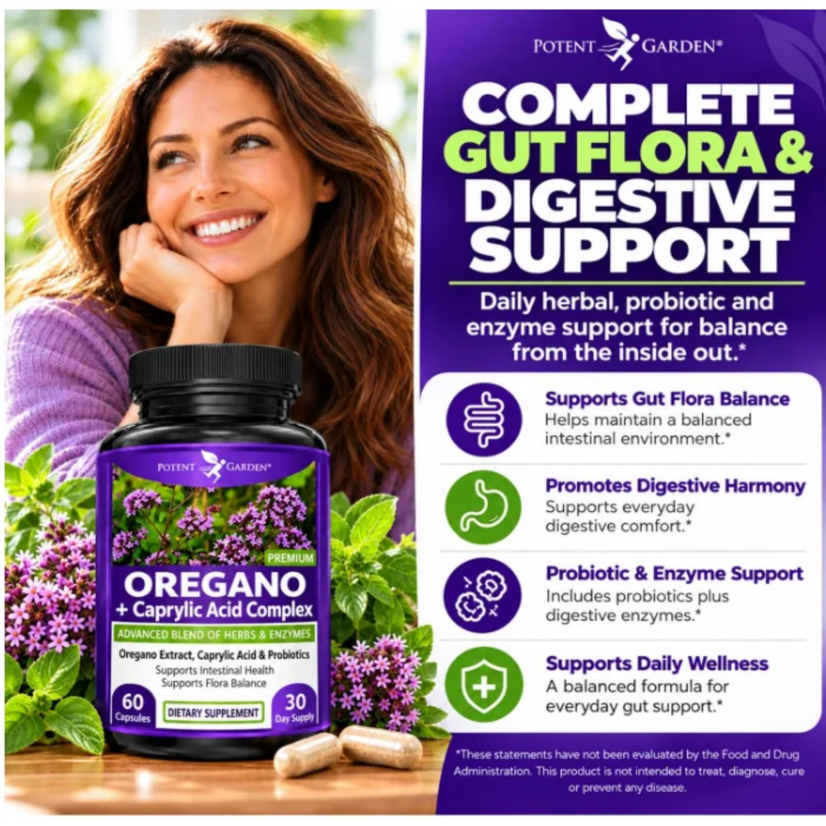 Oregano + Caprylic Acid Complex Supplement | Potent Garden