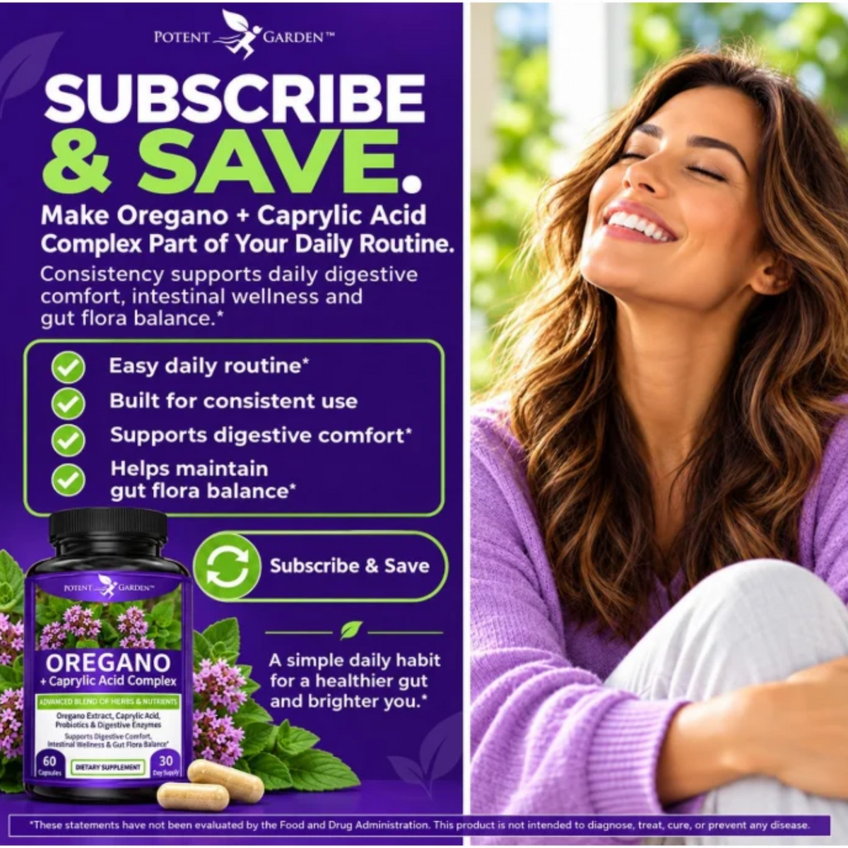 Oregano + Caprylic Acid Complex Supplement | Potent Garden