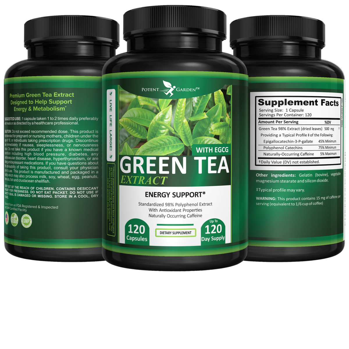 Green Tea Extract Capsules – 500 mg, 120 Count | Potent Garden
