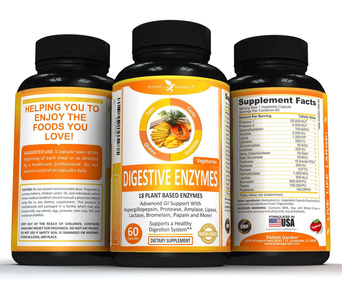 Potent Garden supplement PREMIUM ADVANCED DIGESTIVE ENZYMES, 60 CAPS