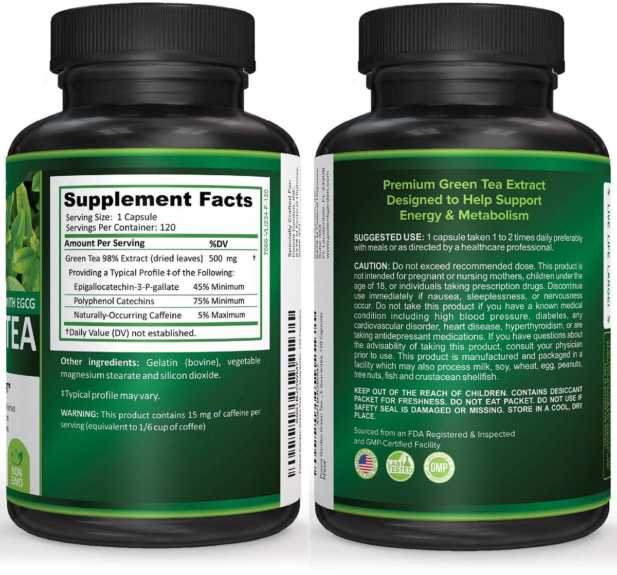 Potent Garden supplement PREMIUM GREEN TEA FAT BURNER, 120 CAPS