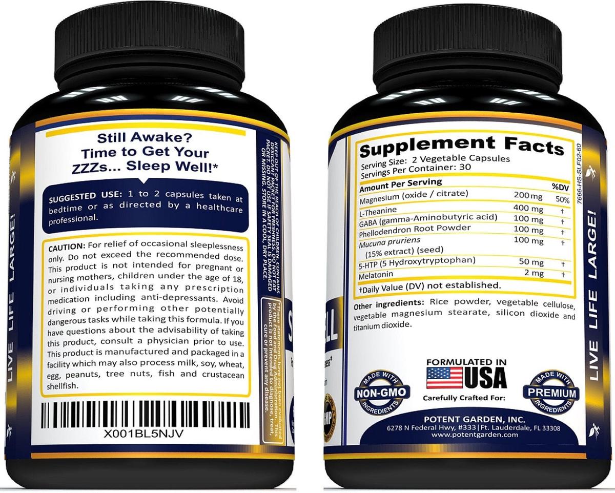 Potent Garden supplement PREMIUM NATURAL SLEEP AID, 60 VEG CAPS