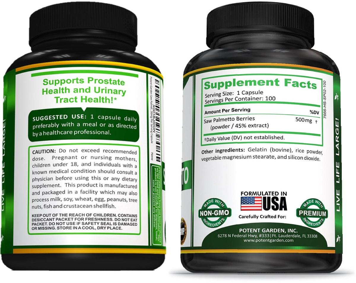 Potent Garden supplement PREMIUM SAW PALMETTO FOR MEN, 500MG